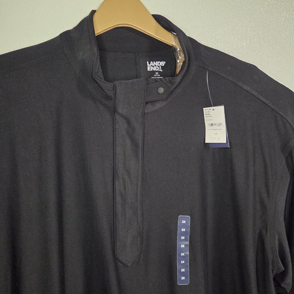 Lands End Men's Long Sleeve Performance Popover Soft Active Top 2XL Mandarin Col